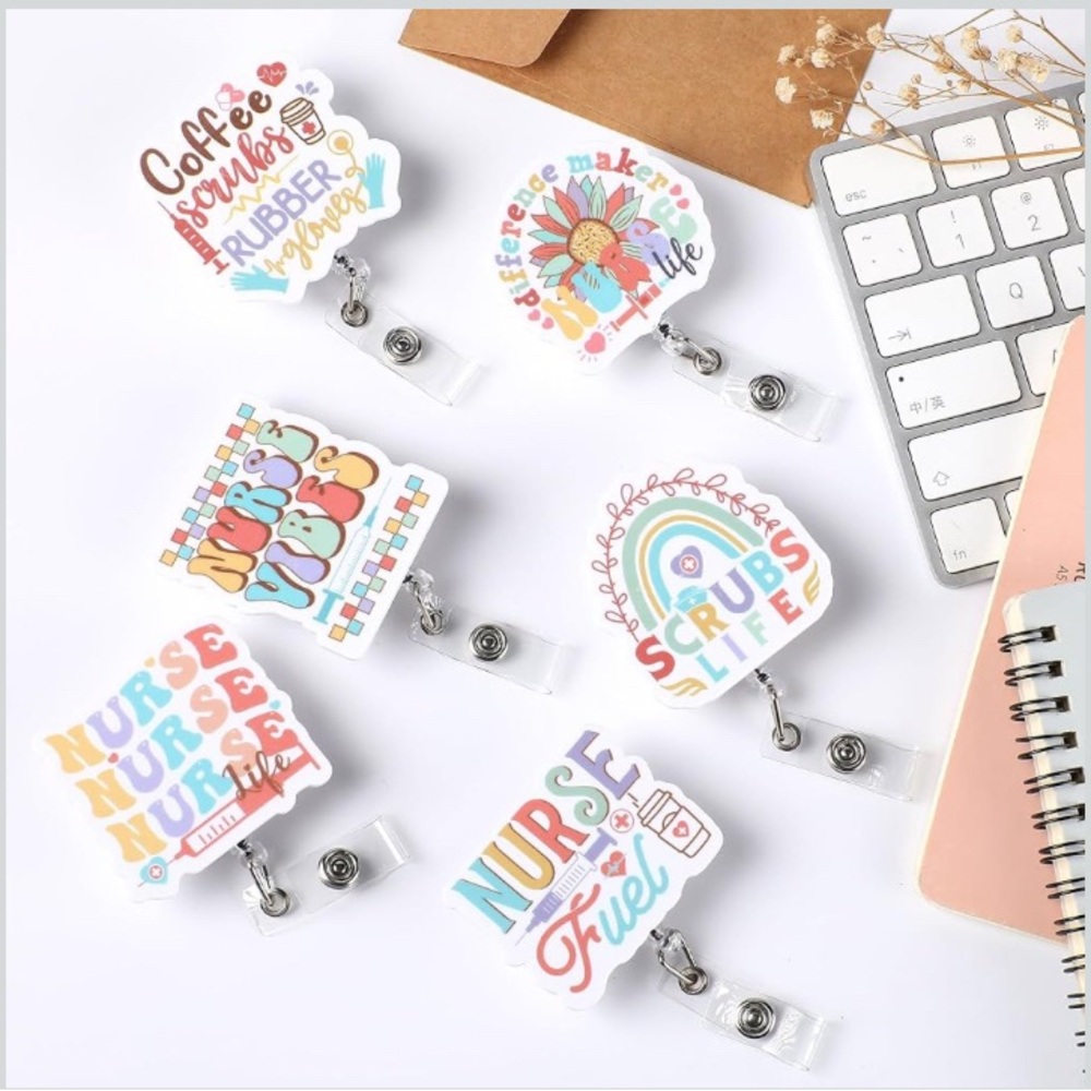 Colorful Nurse Badge Reels, 6 pcs
